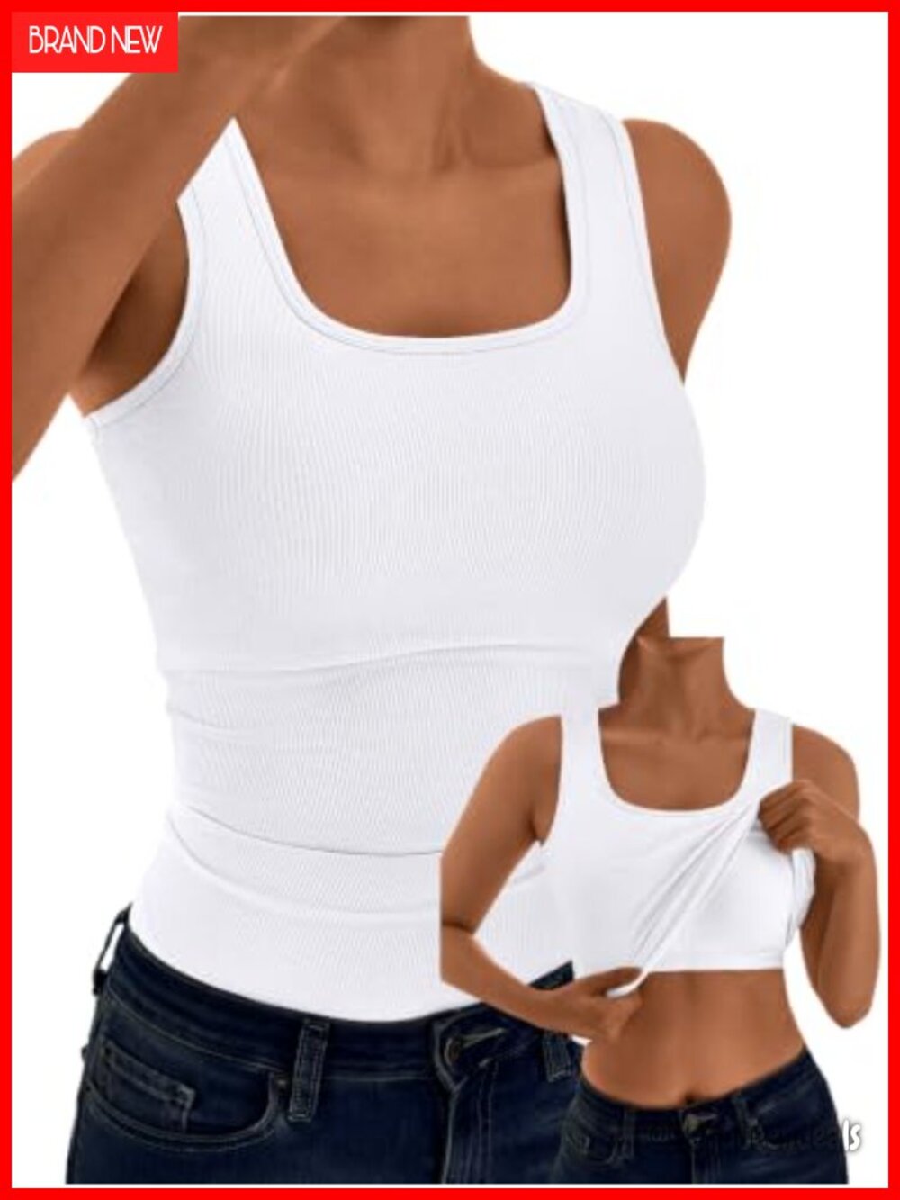 GKBK Built in Bra Tank Top Women Sleeveless Crewneck Rib Knit Shirt